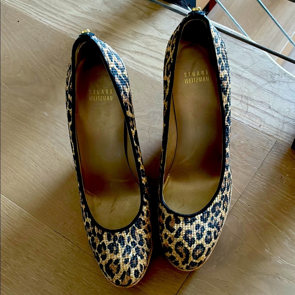 Stuart Weitzman Animal Print Heels - Black and Tan
